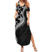 Monotone Polynesian Starfish Unique Pattern Family Matching Summer Maxi Dress and Hawaiian Shirt