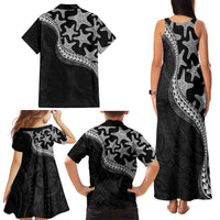 Monotone Polynesian Starfish Unique Pattern Family Matching Tank Maxi Dress and Hawaiian Shirt LT01 - Polynesian Pride