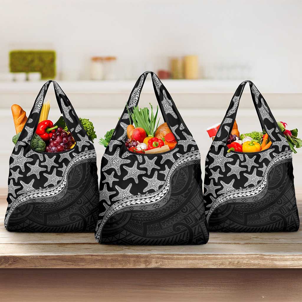 Monotone Polynesian Starfish Unique Pattern Grocery Bag
