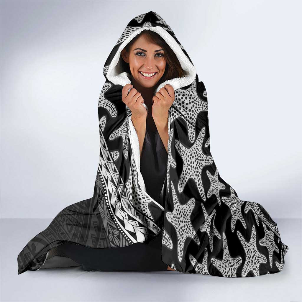 Monotone Polynesian Starfish Unique Pattern Hooded Blanket