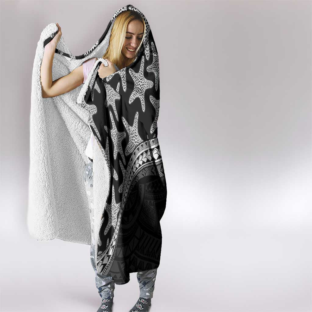 Monotone Polynesian Starfish Unique Pattern Hooded Blanket