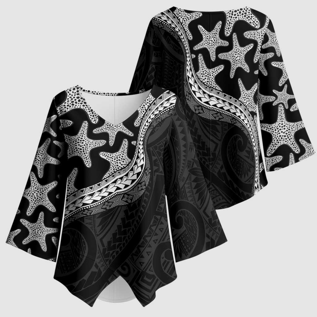 Monotone Polynesian Starfish Unique Pattern Kimono Sleeve Blouse