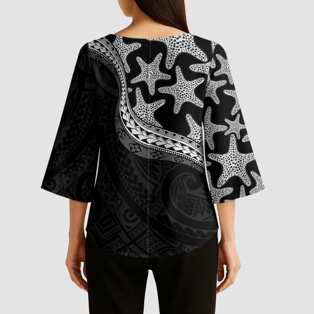 Monotone Polynesian Starfish Unique Pattern Kimono Sleeve Blouse