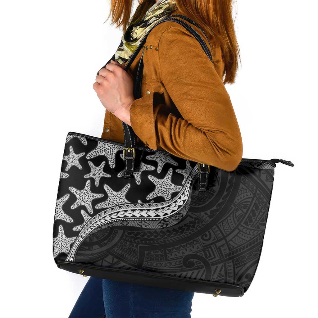Monotone Polynesian Starfish Unique Pattern Leather Tote Bag