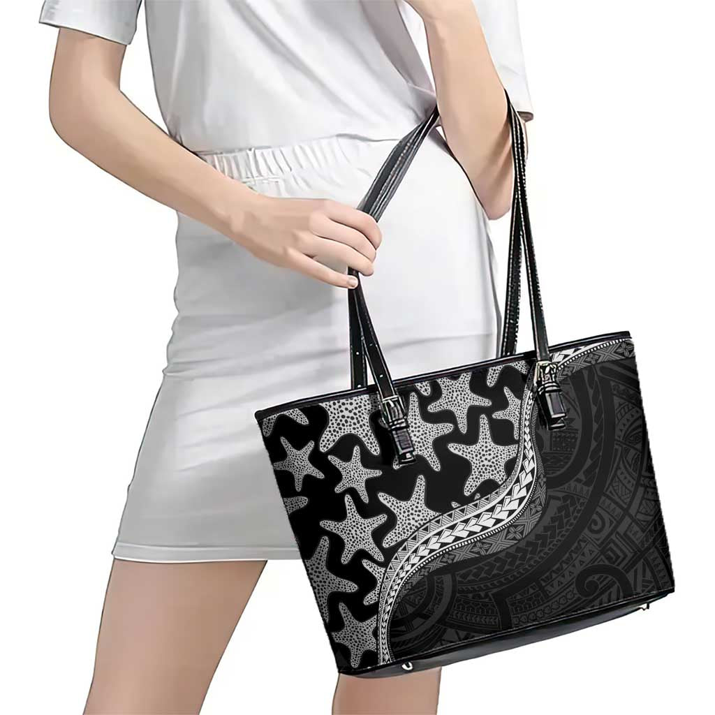 Monotone Polynesian Starfish Unique Pattern Leather Tote Bag