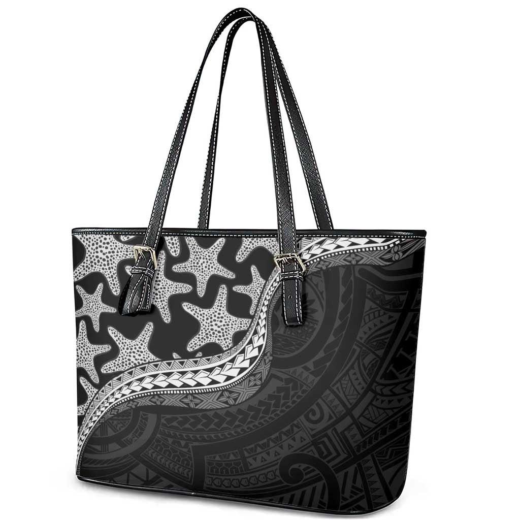 Monotone Polynesian Starfish Unique Pattern Leather Tote Bag
