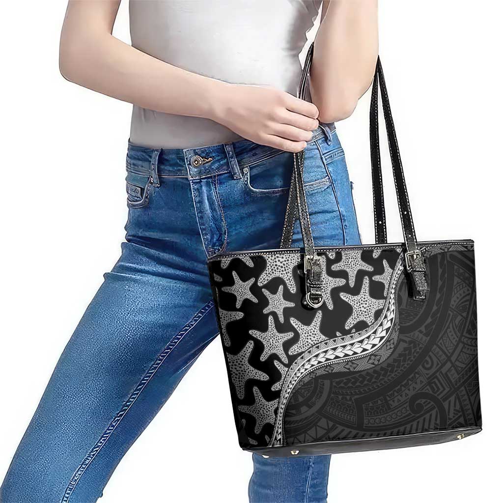 Monotone Polynesian Starfish Unique Pattern Leather Tote Bag