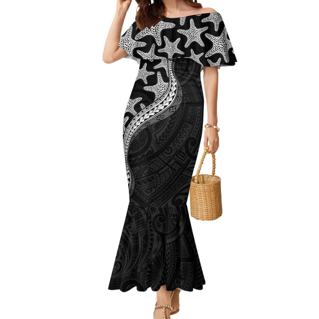 Monotone Polynesian Starfish Unique Pattern Mermaid Dress LT01 Women Black - Polynesian Pride