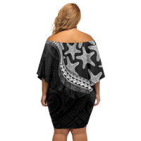 Monotone Polynesian Starfish Unique Pattern Off Shoulder Short Dress