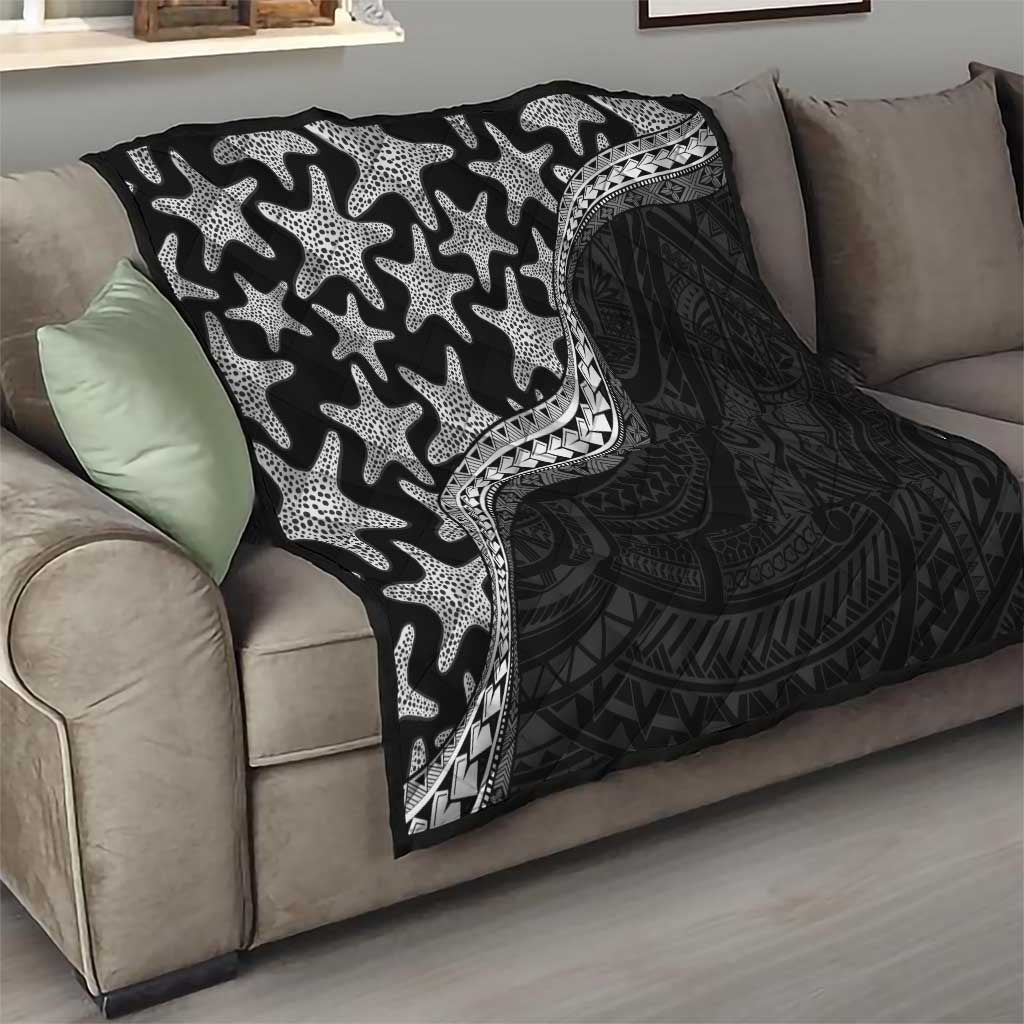 Monotone Polynesian Starfish Unique Pattern Quilt