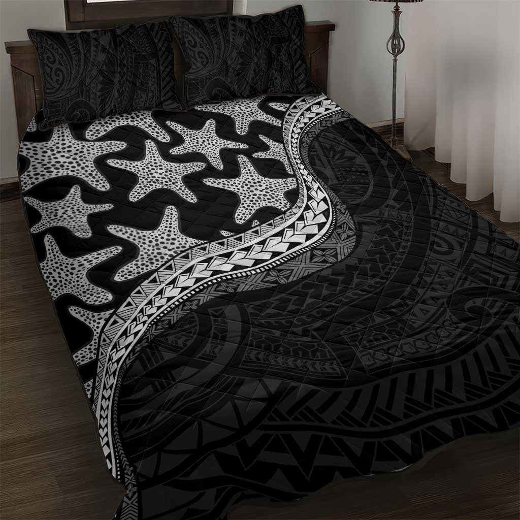 Monotone Polynesian Starfish Unique Pattern Quilt Bed Set