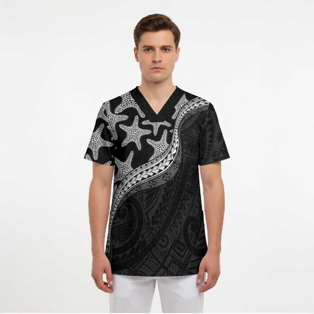 Monotone Polynesian Starfish Unique Pattern Scrub Top