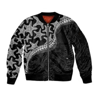 Monotone Polynesian Starfish Unique Pattern Sleeve Zip Bomber Jacket
