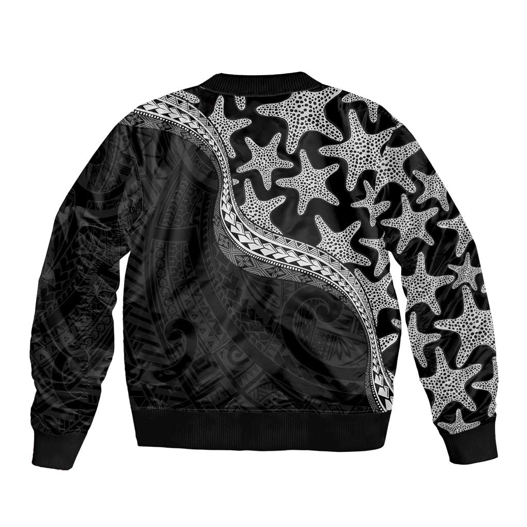 Monotone Polynesian Starfish Unique Pattern Sleeve Zip Bomber Jacket