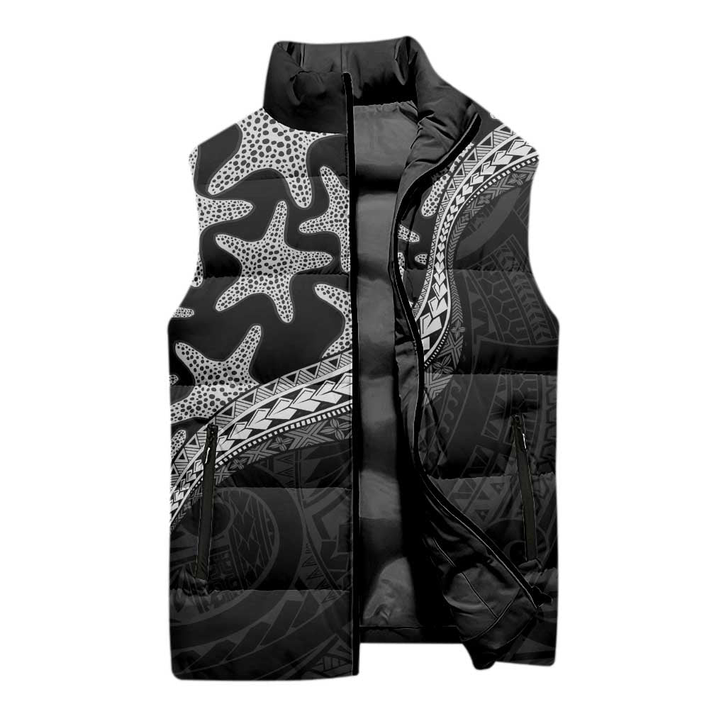 Monotone Polynesian Starfish Unique Pattern Sleeveless Puffer Jacket