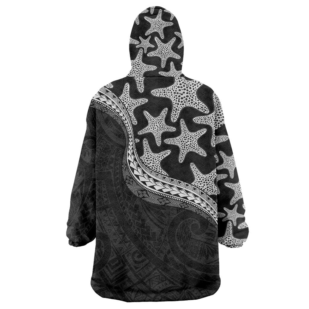 Monotone Polynesian Starfish Unique Pattern Wearable Blanket Hoodie