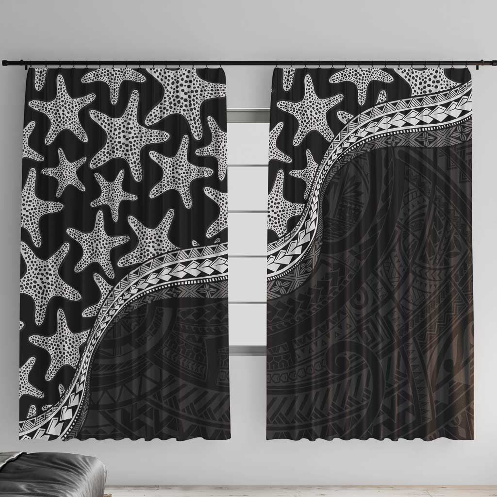Monotone Polynesian Starfish Unique Pattern Window Curtain LT01 With Hooks Black - Polynesian Pride