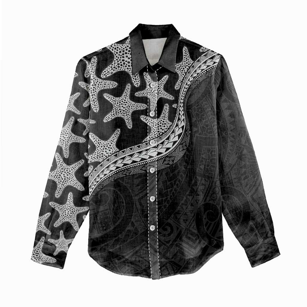 Monotone Polynesian Starfish Unique Pattern Women Casual Shirt