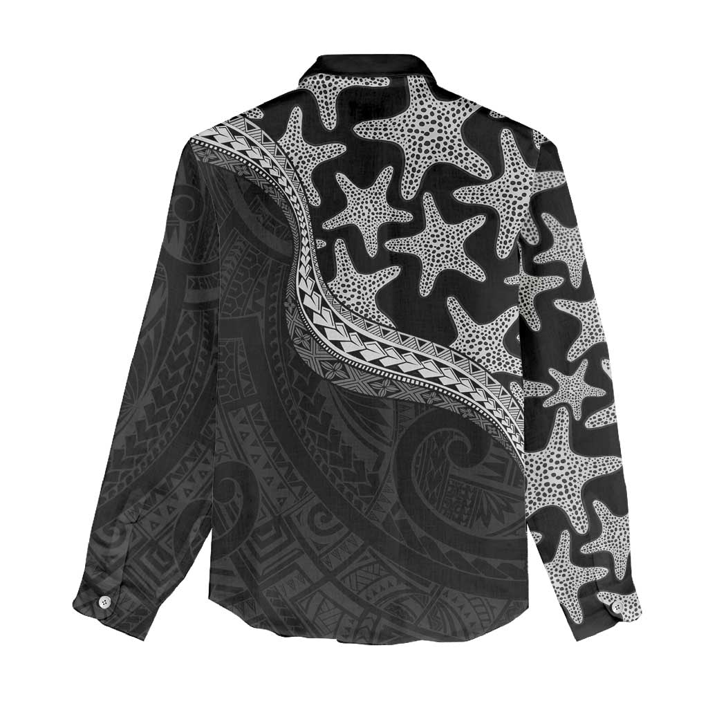 Monotone Polynesian Starfish Unique Pattern Women Casual Shirt