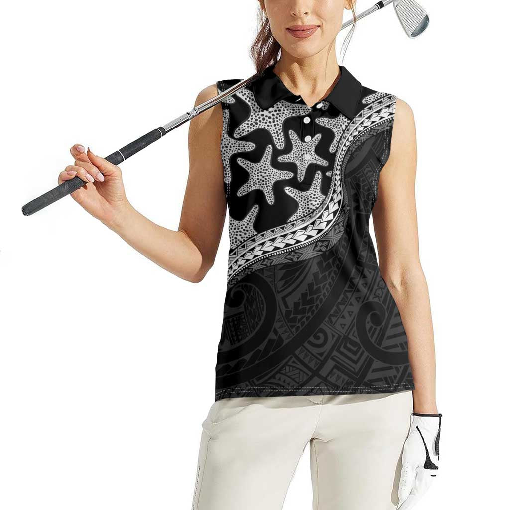 Monotone Polynesian Starfish Unique Pattern Women Sleeveless Polo Shirt