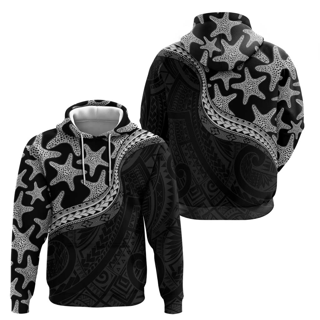 Monotone Polynesian Starfish Unique Pattern Zip Hoodie