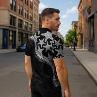 Monotone Polynesian Starfish Unique Pattern Zipper Polo Shirt