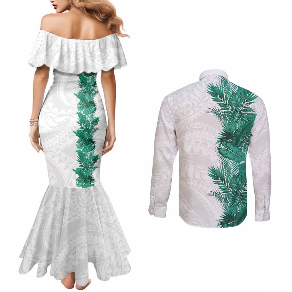 long sleeve mermaid dress pattern Hawaii Tropical Leaves Couples Matching Mermaid Dress and Long Sleeve  Button Shirt Polynesian Pattern