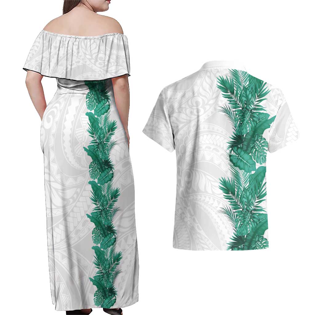 Hawaii Tropical Leaves Couples Matching Off Shoulder Maxi Dress and Hawaiian Shirt Polynesian Pattern LT01 - Polynesian Pride