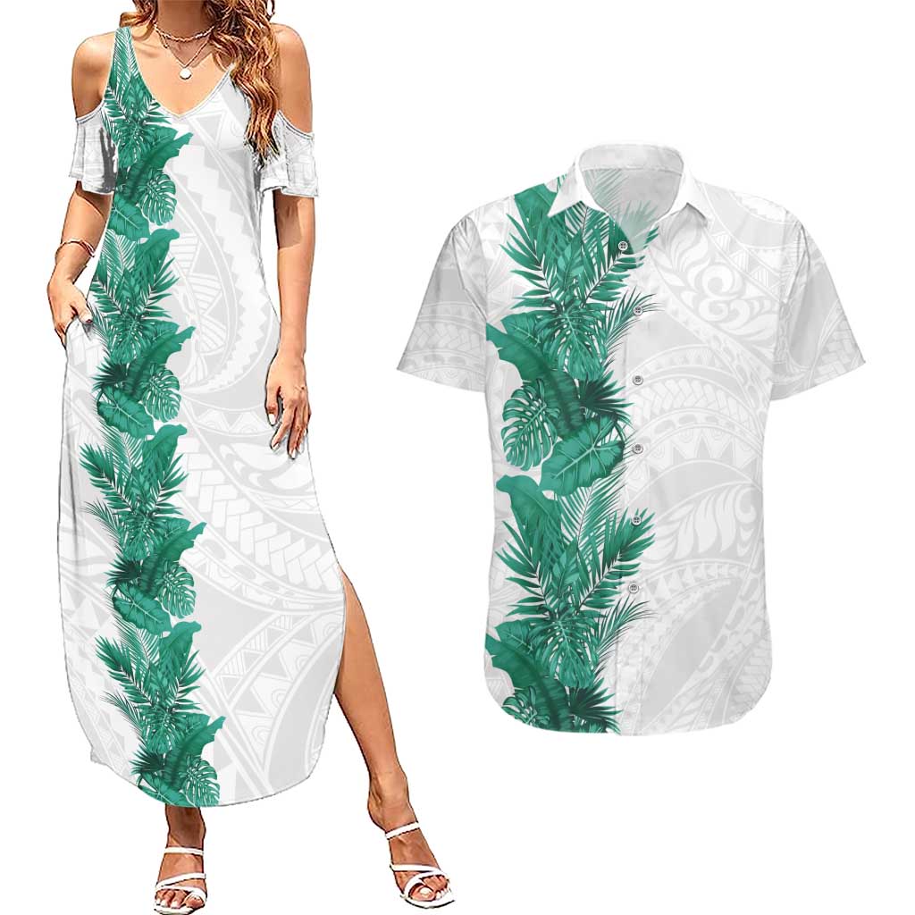 Hawaii Tropical Leaves Couples Matching Summer Maxi Dress and Hawaiian Shirt Polynesian Pattern