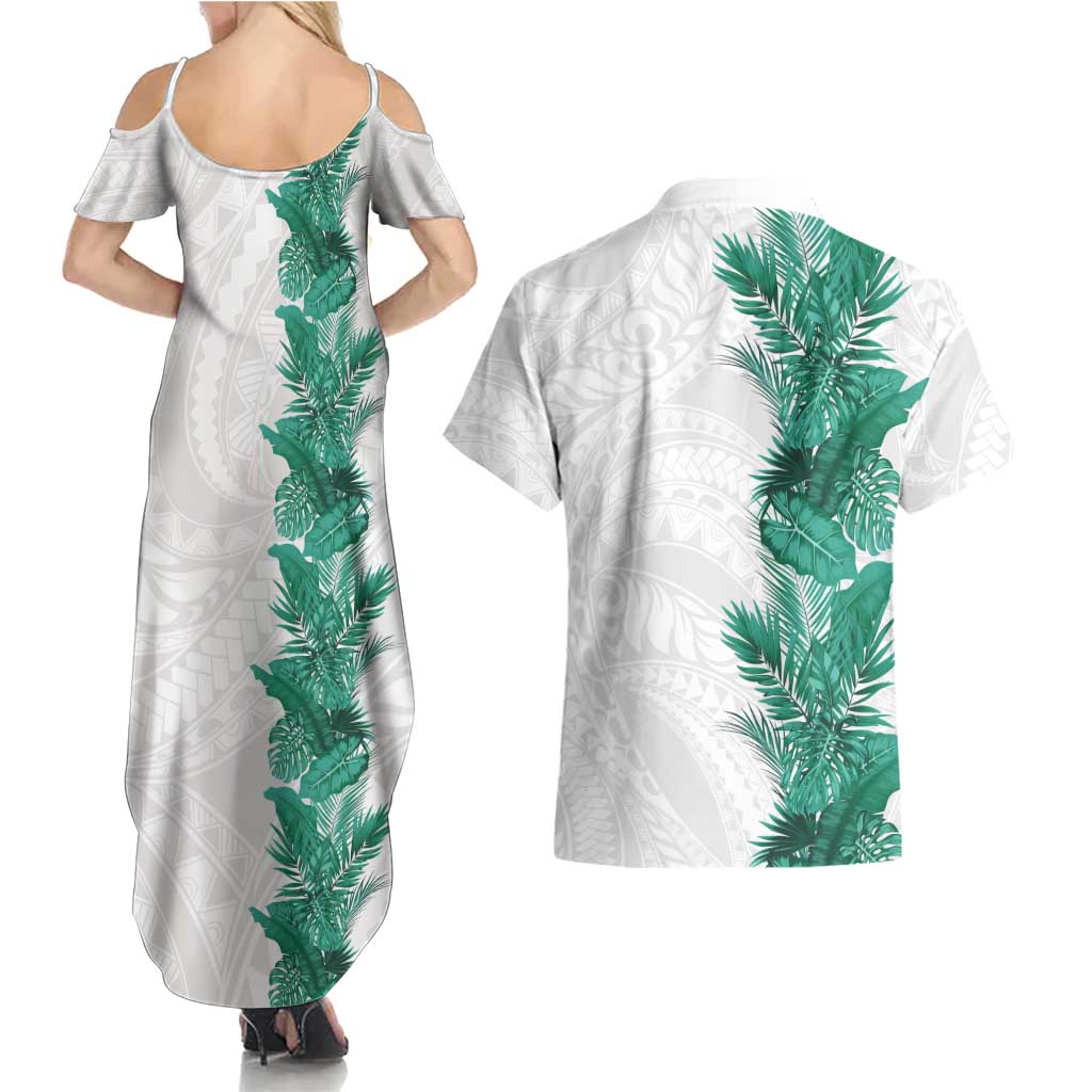 Hawaii Tropical Leaves Couples Matching Summer Maxi Dress and Hawaiian Shirt Polynesian Pattern