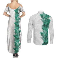 Hawaii Tropical Leaves Couples Matching Summer Maxi Dress and Long Sleeve Button Shirt Polynesian Pattern
