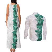 Hawaii Tropical Leaves Couples Matching Tank Maxi Dress and Long Sleeve Button Shirt Polynesian Pattern