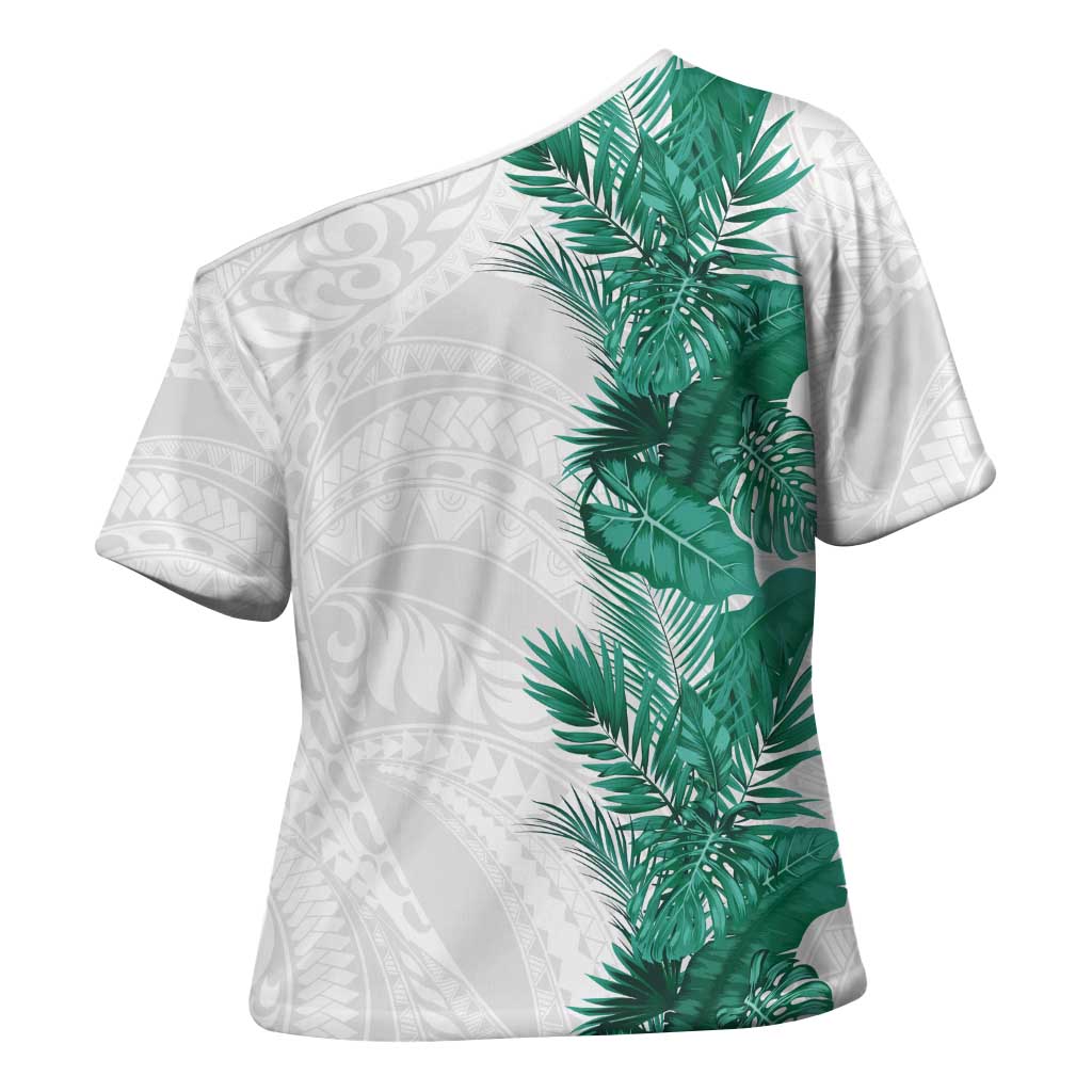 Hawaii Tropical Leaves Cross Shoulder Shirt Polynesian Pattern