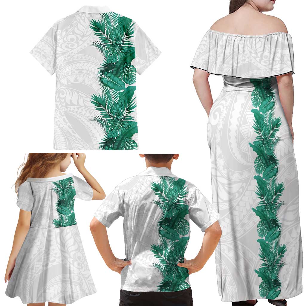 Hawaii Tropical Leaves Family Matching Off Shoulder Maxi Dress and Hawaiian Shirt Polynesian Pattern