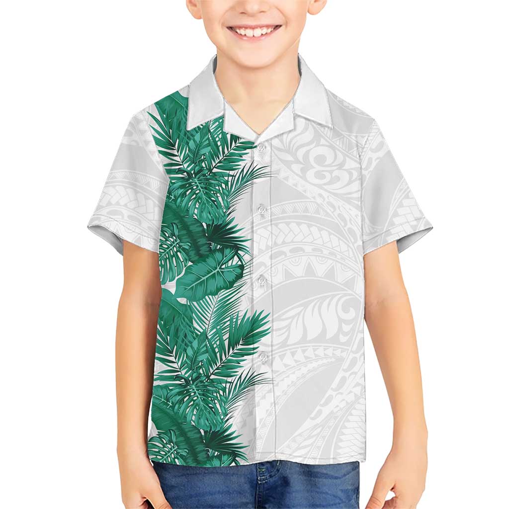 Hawaii Tropical Leaves Family Matching Off Shoulder Short Dress and Hawaiian Shirt Polynesian Pattern
