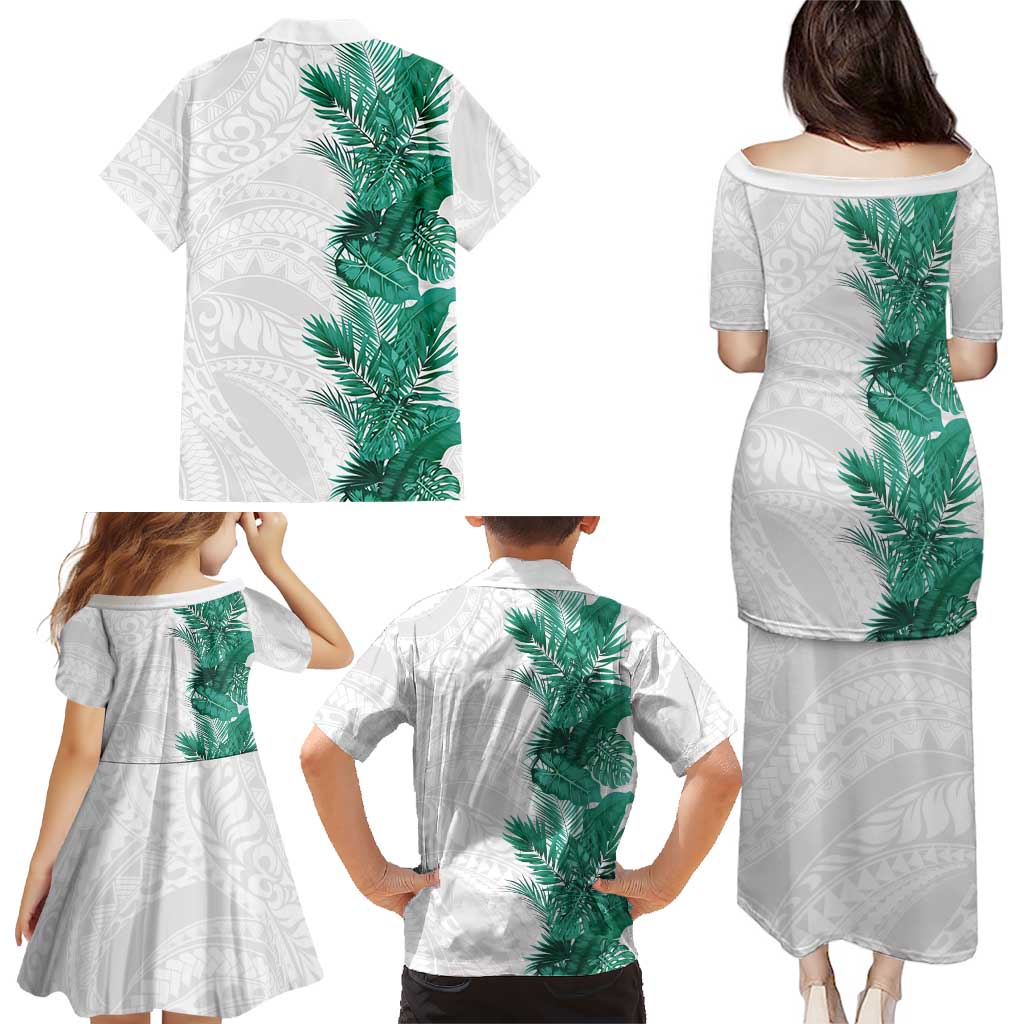 Hawaii Tropical Leaves Family Matching Puletasi and Hawaiian Shirt Polynesian Pattern