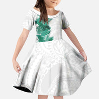 Hawaii Tropical Leaves Kid Short Sleeve Dress Polynesian Pattern