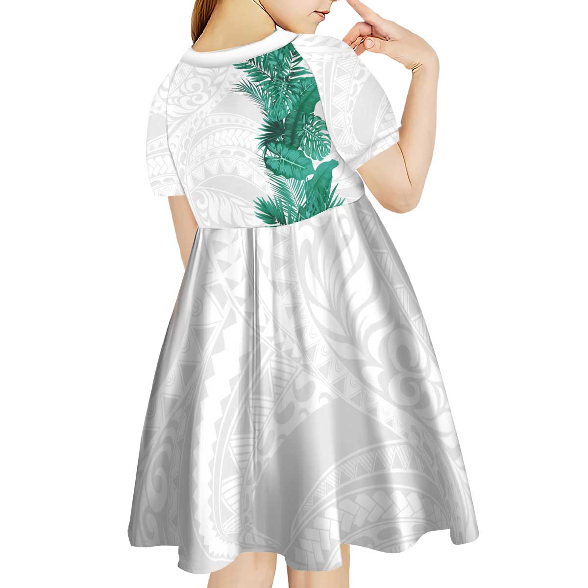 Hawaii Tropical Leaves Kid Short Sleeve Dress Polynesian Pattern