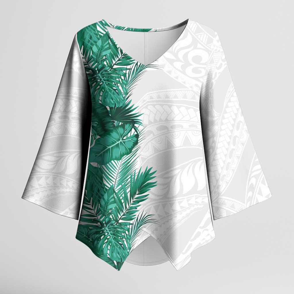Hawaii Tropical Leaves Kimono Sleeve Blouse Polynesian Pattern