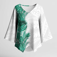 Hawaii Tropical Leaves Kimono Sleeve Blouse Polynesian Pattern