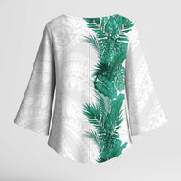 Hawaii Tropical Leaves Kimono Sleeve Blouse Polynesian Pattern