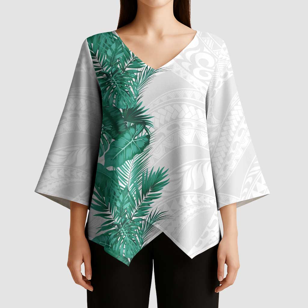 Hawaii Tropical Leaves Kimono Sleeve Blouse Polynesian Pattern