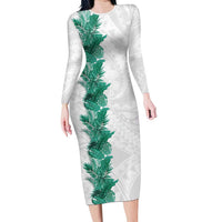 Hawaii Tropical Leaves Long Sleeve Bodycon Dress Polynesian Pattern