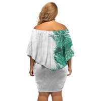Hawaii Tropical Leaves Off Shoulder Short Dress Polynesian Pattern