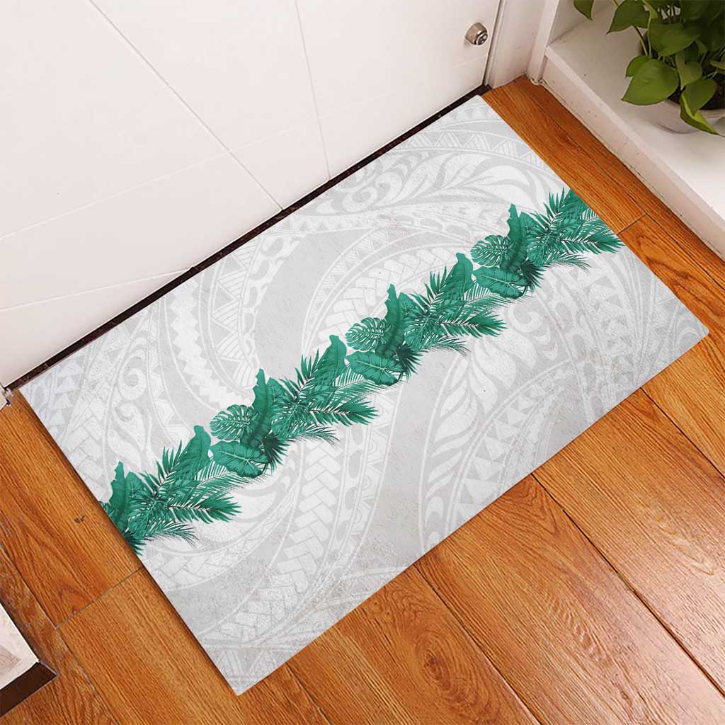 Hawaii Tropical Leaves Rubber Doormat Polynesian Pattern