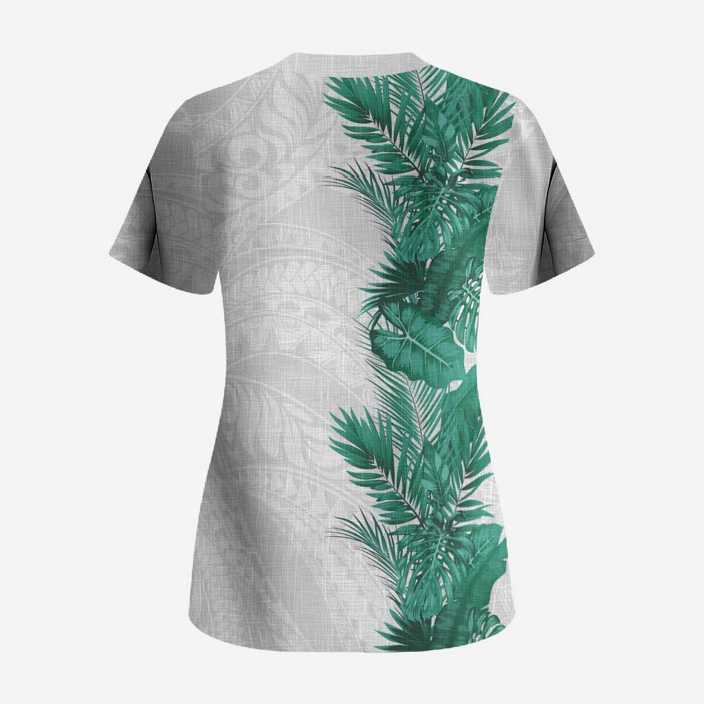 Hawaii Tropical Leaves Scrub Top Polynesian Pattern