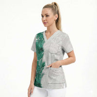 Hawaii Tropical Leaves Scrub Top Polynesian Pattern