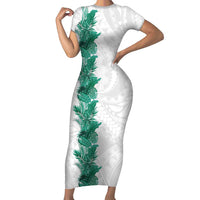 Hawaii Tropical Leaves Short Sleeve Bodycon Dress Polynesian Pattern