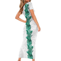 Hawaii Tropical Leaves Short Sleeve Bodycon Dress Polynesian Pattern