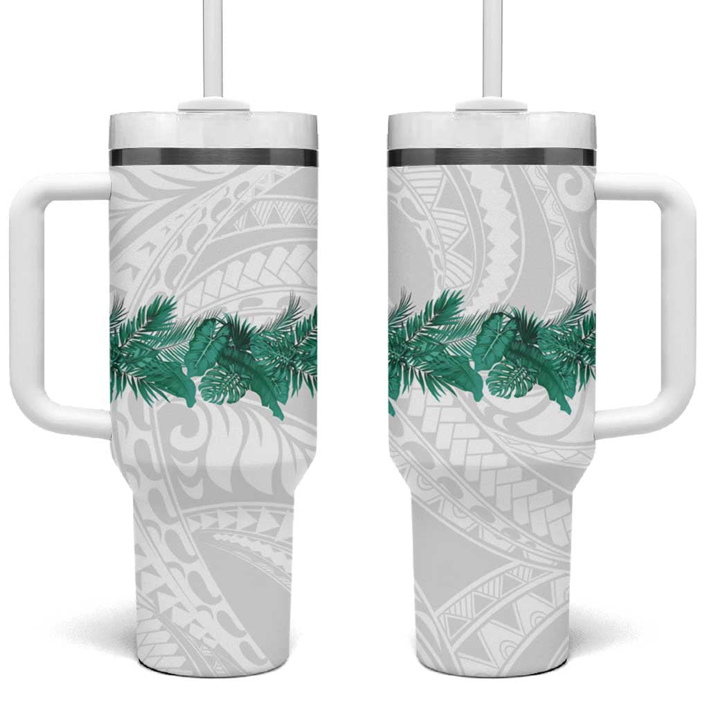 Hawaii Tropical Leaves Tumbler With Handle Polynesian Pattern